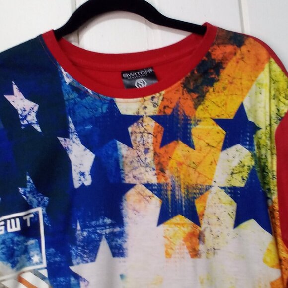 Switch Shirt Men L Short Sleeve NY 2016 Stars Red Blue Orange - Picture 5 of 15